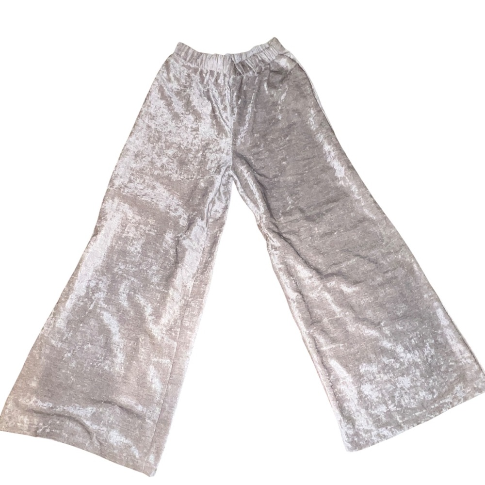 Crushed Velvet Silver/Taupe Wide Leg Pants